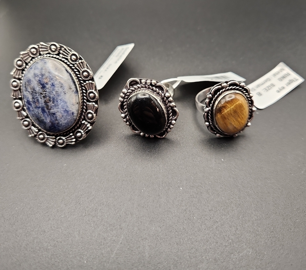 German Silver Gemstone Rings Size 8 Lot of 3